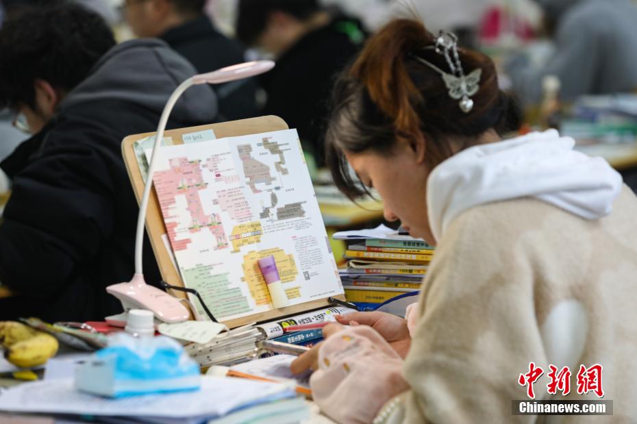 資料圖：一位考研學生在南昌大學教學樓自習室復習備考。 劉力鑫 攝
